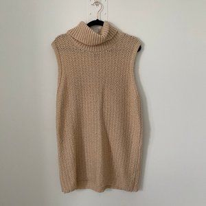 Cream Sleeveless Turtleneck Tunic Sweater
